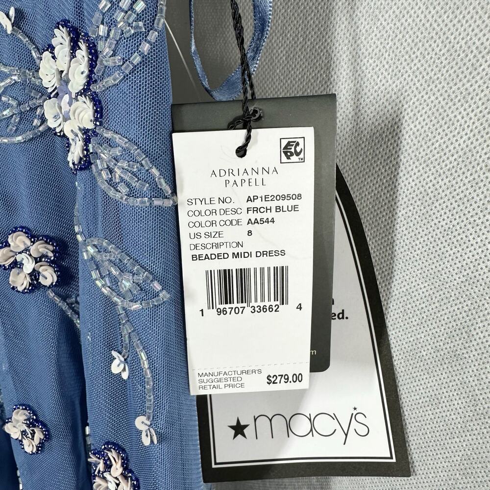 Adrianna Papell Blue Floral Embroidered Midi Dress - Picture 5 of 15